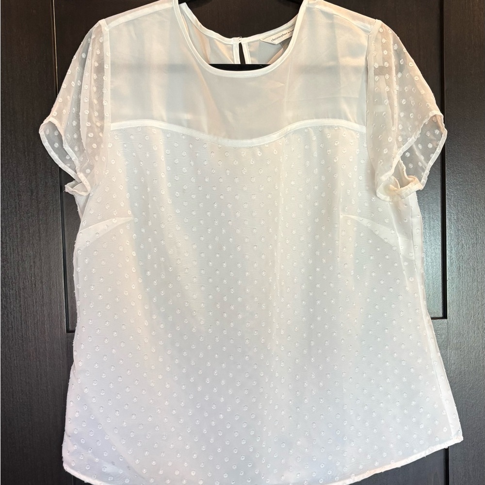 Christopher & Banks White Sheer Swiss Dot Blouse Women’s‎ Size L